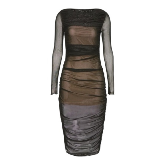 Louna Mesh Naked Midi Dress Long Sleeve In Sheer Black Mesh Size Medium - Picture 4 of 10